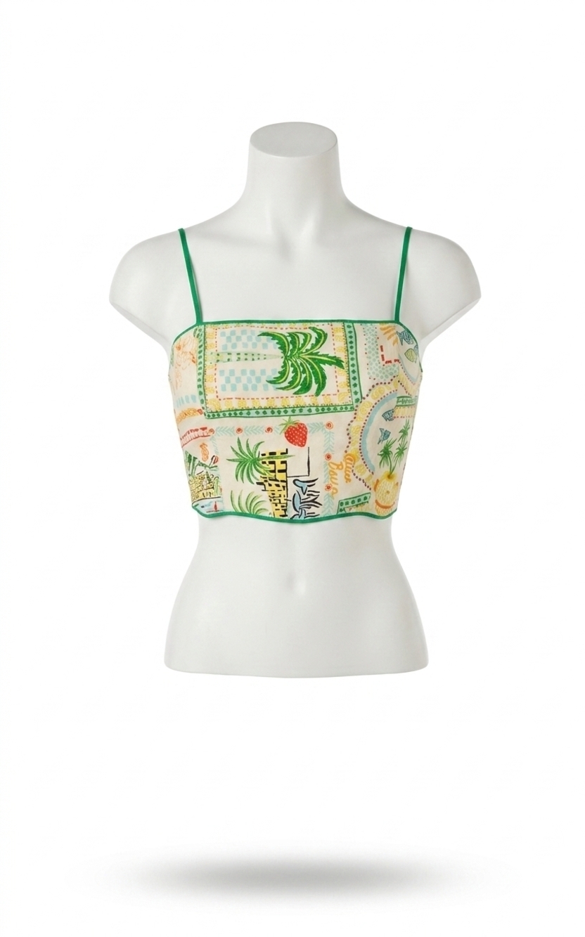 NEW ASTR heidi novelty print crop top in green yellow farm